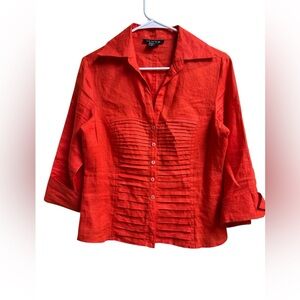 Tracy M 100% Linen Orange Button Front Blouse Size S
